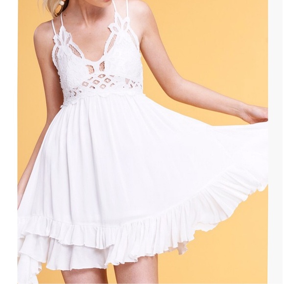 White Crochet Lace Bralette Ruffle Dress - Picture 6 of 9
